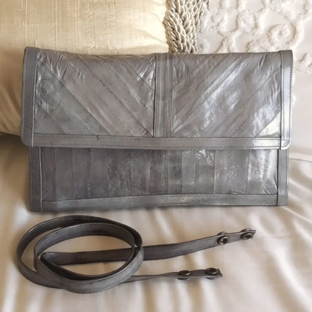 Super Sleek Gray Vintage 🩶Eel Skin Clutch /Shoulder Crossbody Purse